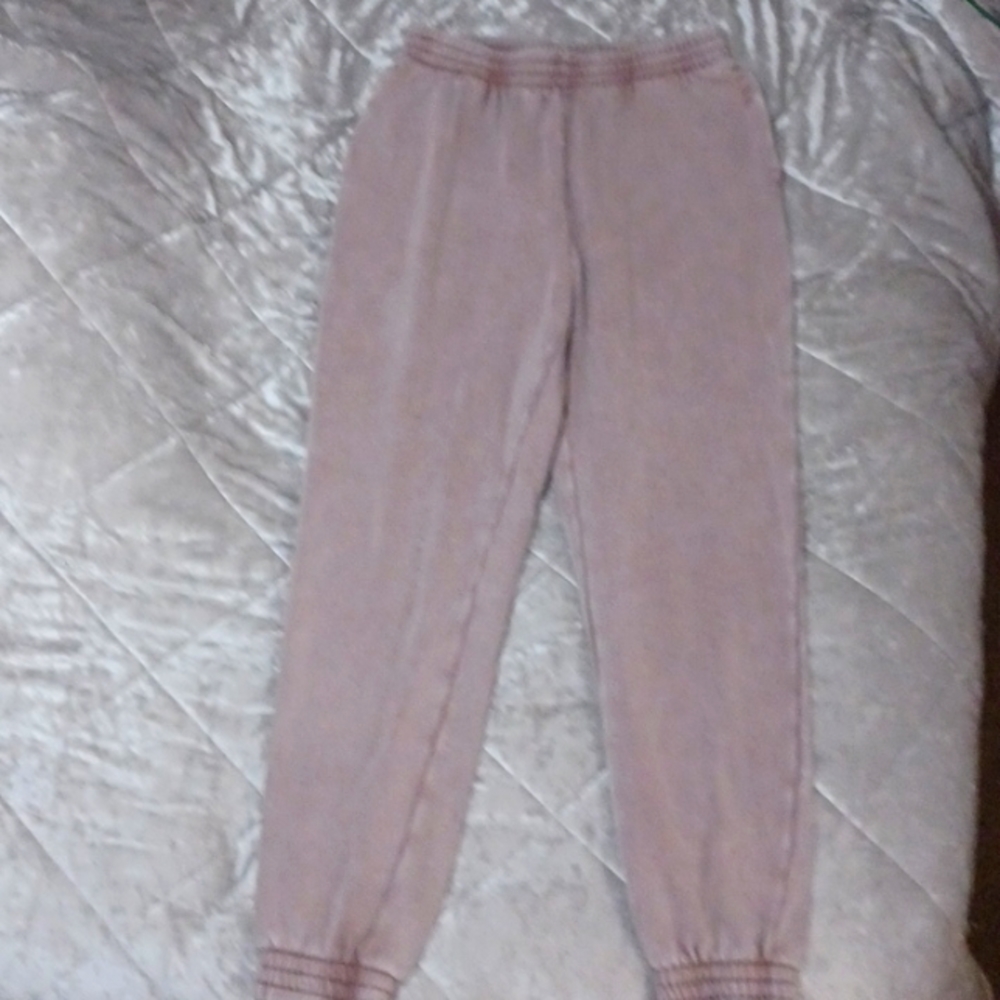 PINK VICTORIA'S SECRET DUSTY PINK FLEECE BAGGY SWEATPANTS (MEDIUM)